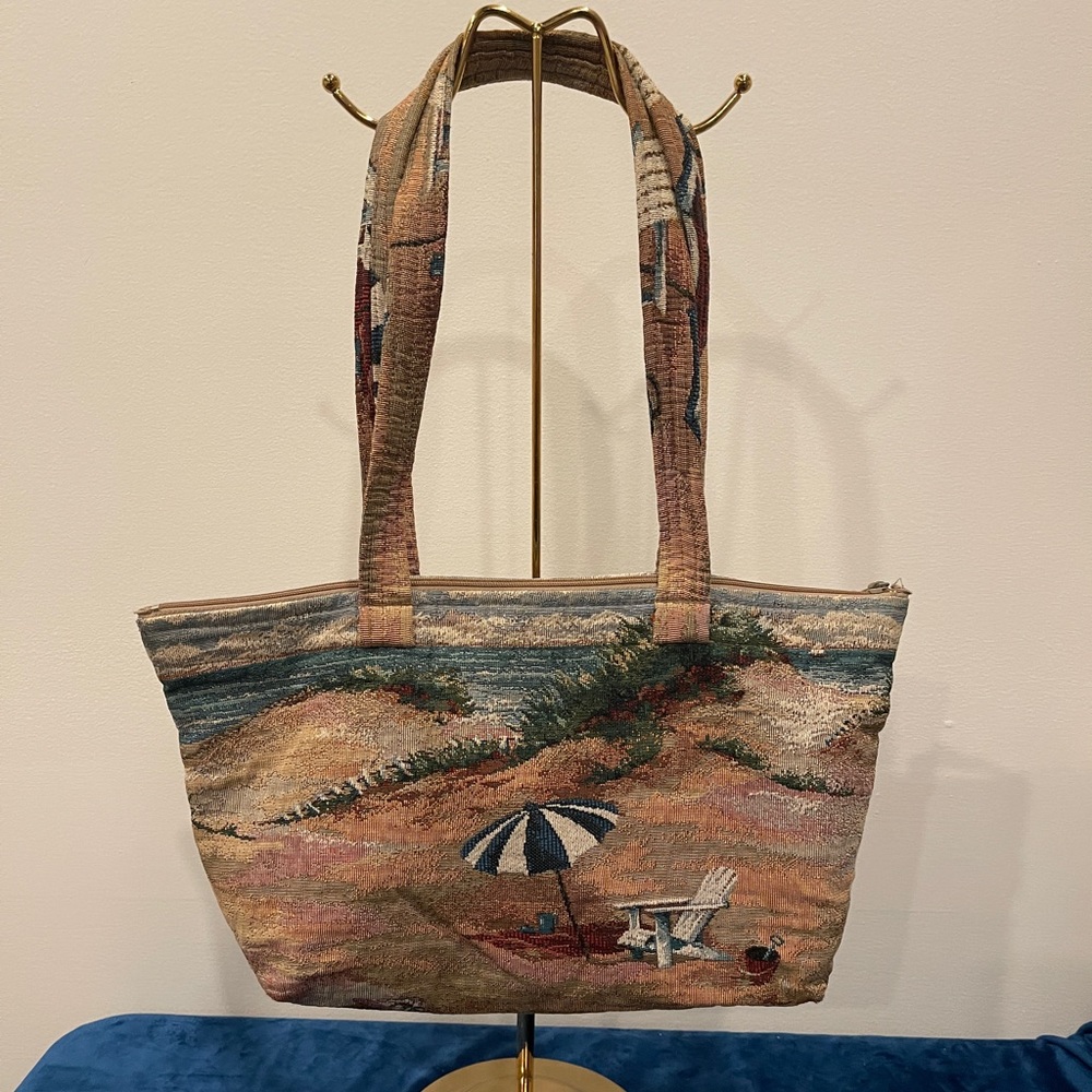 Woven and embroidered beach theme tote
